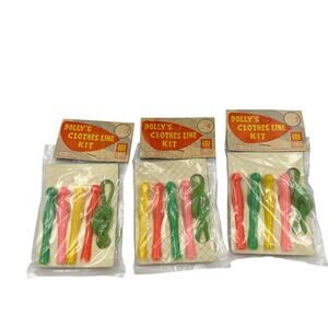 Antique Vtg 3 Dolly's Clothes Line Kit Maple Brand Made In Hong Kong Plastic MCM